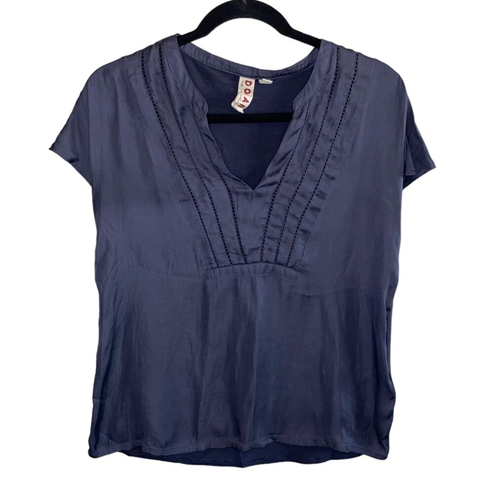 Dolan Blue Blouse XS Cap Sleeve V-Neck Boho Minimalist